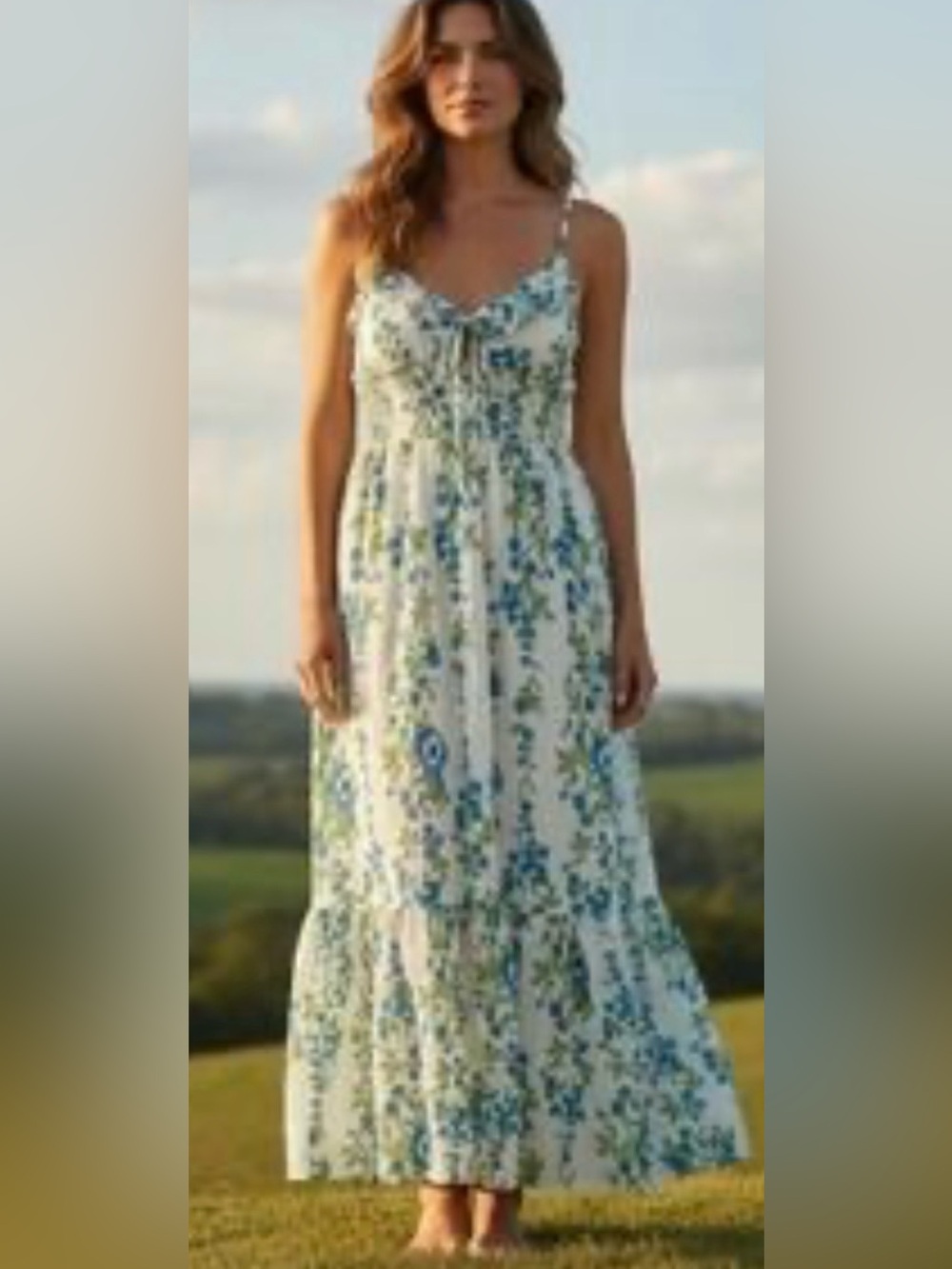Land of Free Midi Dress with Blue Floral Print